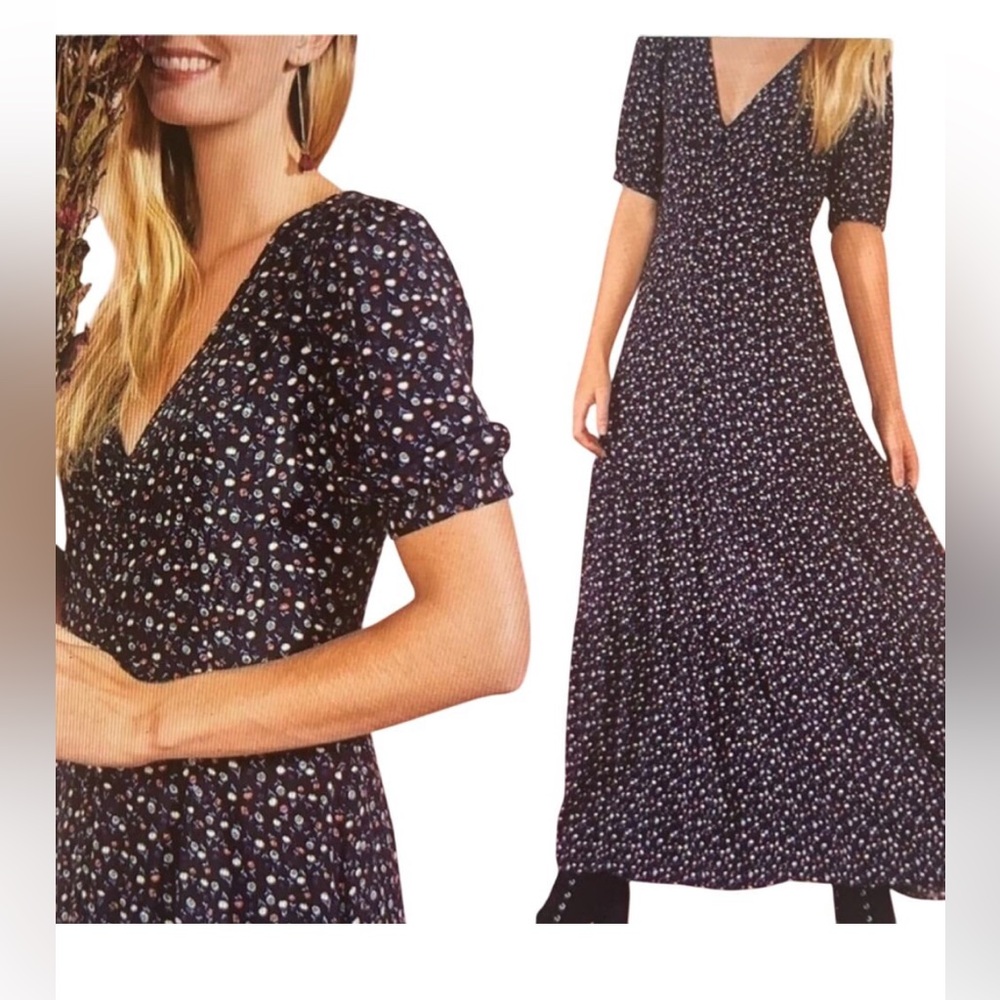 Modcloth Ditsy Floral Maxi Dress Puff Sleeve small